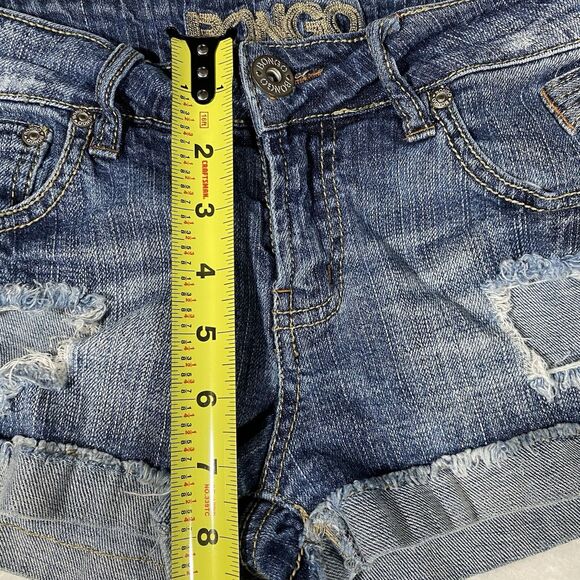 Vtg Y2K Bongo Micro Mini Denim Shorts Distressed Cuffed 2000s Grunge Junior Sz 7 - Picture 11 of 11
